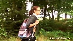 busty Schoolgirl is drilled in the woods